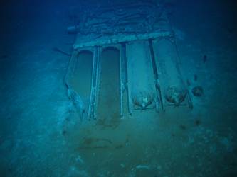 Quadruple torpedo tube mount on seabed - two weapons loaded